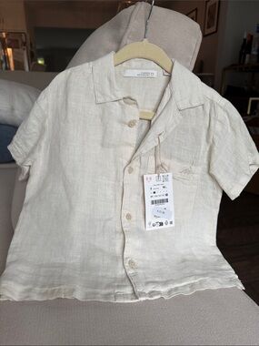 Zara Cream Short-Sleeve Linen Button-Up